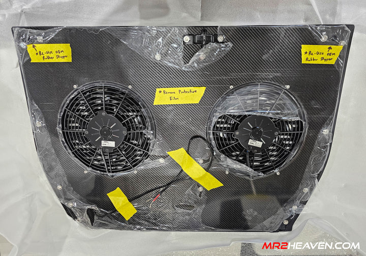 Engine Lid Dual Fan Shroud (Forged Carbon Fiber/Mirror Finish/Carbon Fiber/Raw Aluminum) - Reduces Air Intake Temperatures - SPAL fan available