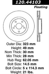 Centric 120.44103 & 120.44104 - High Performance Rotors for Front 1993-1998 Supra Twin Turbo - Also fits MR2Heaven Front Big Brake Kits