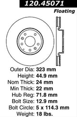 Centric 120.45071 - High Performance Rotor for Front 2004-2011 RX8 Sport Suspension Trim - Also fits MR2Heaven Rear Big Brake Kits