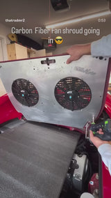 Engine Lid Dual Fan Shroud (Forged Carbon Fiber/Mirror Finish/Carbon Fiber/Raw Aluminum) - Reduces Air Intake Temperatures - SPAL fan available