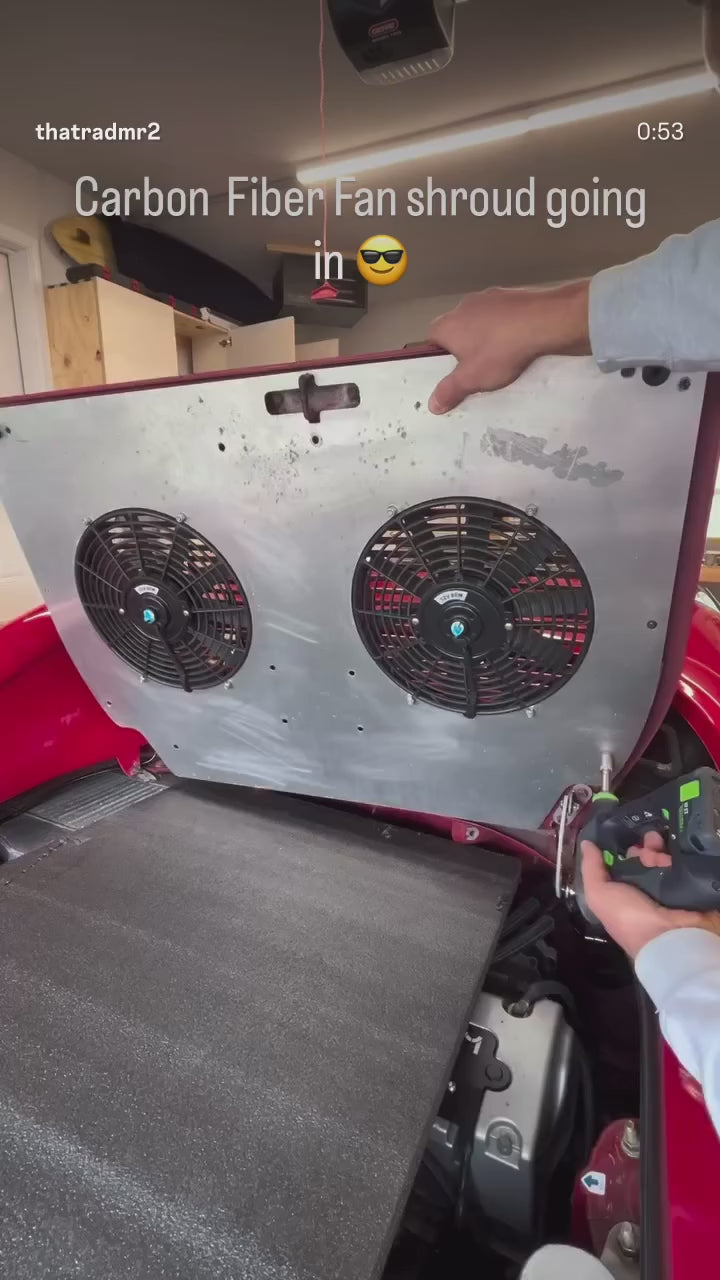 Engine Lid Dual Fan Shroud (Forged Carbon Fiber/Mirror Finish/Carbon Fiber/Raw Aluminum) - Reduces Air Intake Temperatures - SPAL fan available